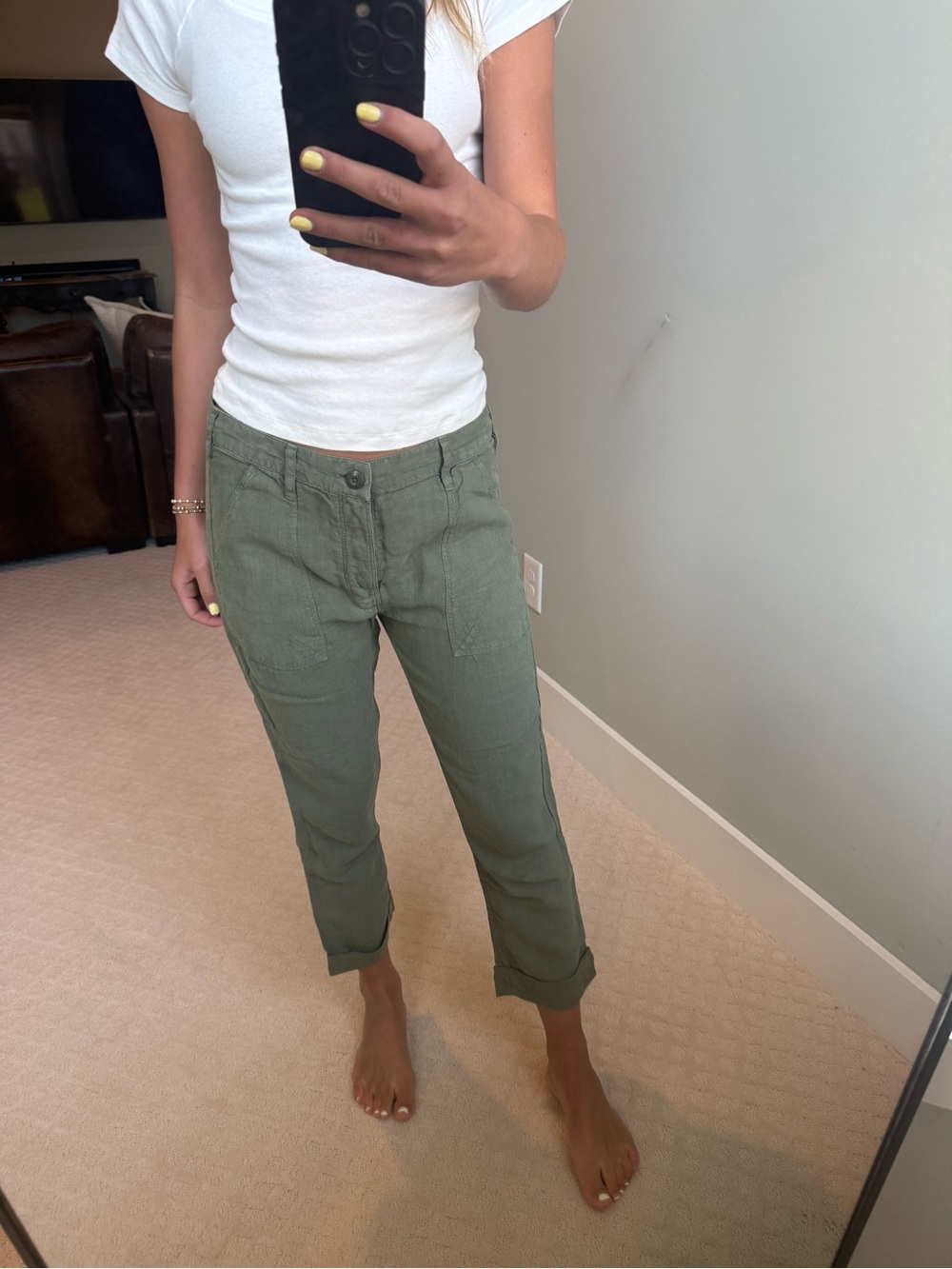 Women's Olive Green Casual Cropped Jeans